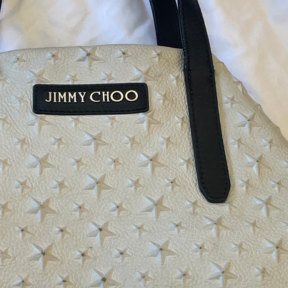 Jimmy Choo Cream Leather Star-Embossed Tote with Black Handles - Picture 2 of 8